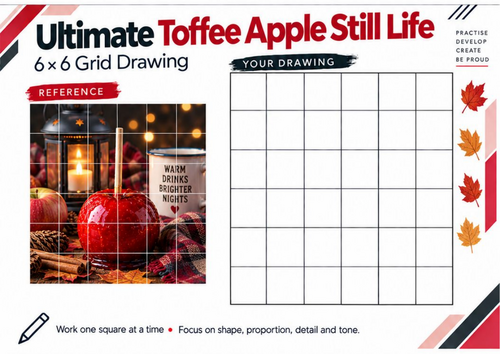 Ultimate Toffee Apple Still Life Grid Drawing Worksheet | Autumn Art | KS3 & KS4