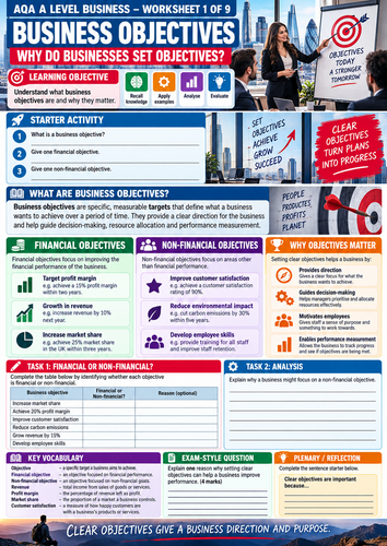 AQA A-Level Business Worksheets | Objectives, Decision Making, Risk & Business Planning | Worksheets