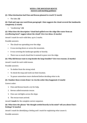 Year 6 Reading Comprehension Week 4 - Reading and Answers