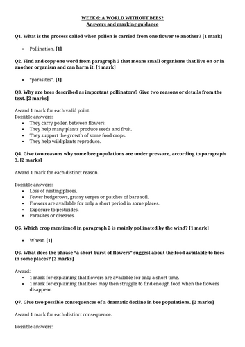 Year 6 Reading Comprehension Week 6 - Reading and Answers