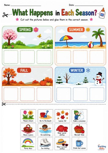 What Happens in Each Season? – Four Seasons Cut and Paste Sorting Activity