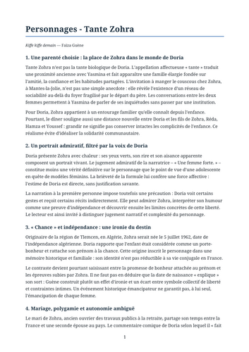 Kiffe kiffe demain – Faïza Guène – Character Study: Aunt Zohra