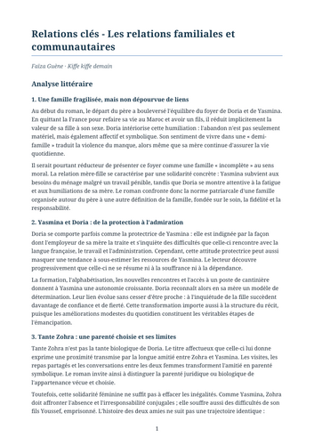 Kiffe kiffe demain – Faïza Guène – Key Relationships: Family and Community