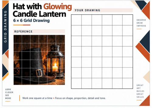Glowing Candle Lantern Grid Drawing Worksheet | Guy Fawkes Art | KS3 KS4