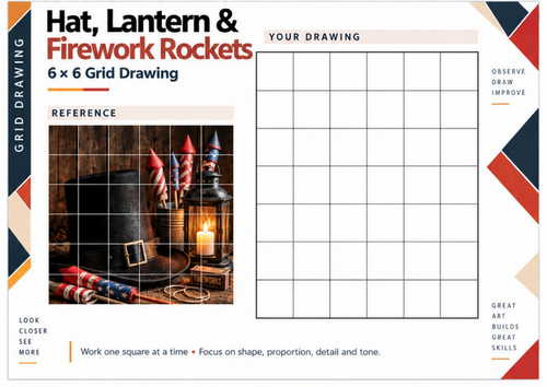 Bonfire Night Firework Rockets Grid Drawing Worksheet | Guy Fawkes Art | KS3 KS4