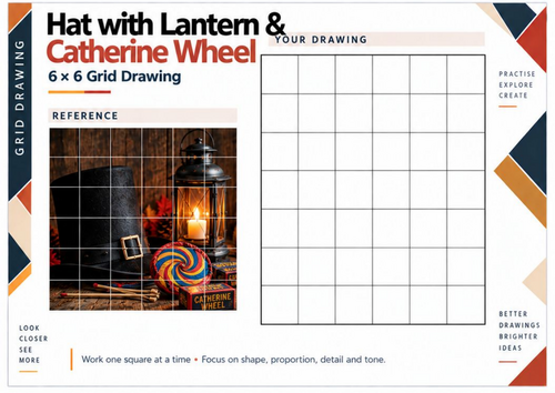 Catherine Wheel Firework Grid Drawing Worksheet | Bonfire Night Art | KS3 KS4