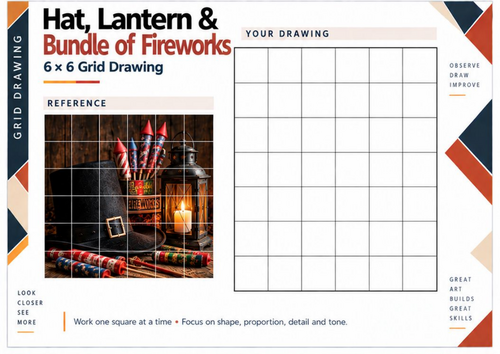 Guy Fawkes Fireworks Bundle Grid Drawing Worksheet | Bonfire Night Art | KS3 KS4