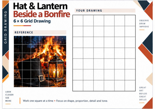 Bonfire and Guy Fawkes Hat Grid Drawing Worksheet | Bonfire Night Art | KS3 KS4