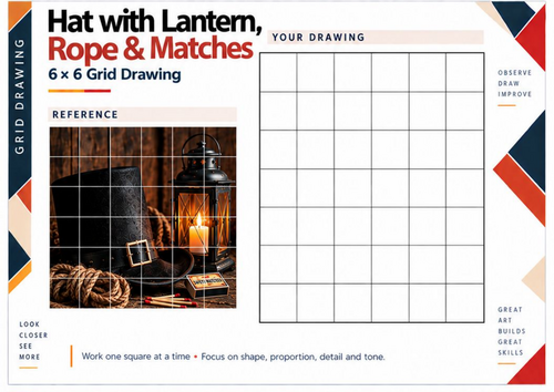 Guy Fawkes Hat Rope and Matches Grid Drawing Worksheet | Bonfire Night Art | KS3 KS4