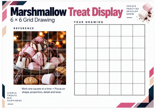 Marshmallow Treat Display Grid Drawing Worksheet | Bonfire Night Art
