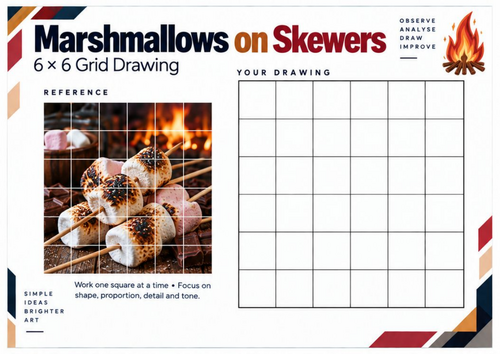 Marshmallows on Skewers Grid Drawing Worksheet | Bonfire Night KS3 & KS4