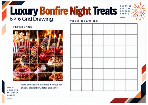 Luxury Bonfire Night Treats Grid Drawing Worksheet | KS3 & KS4 Art