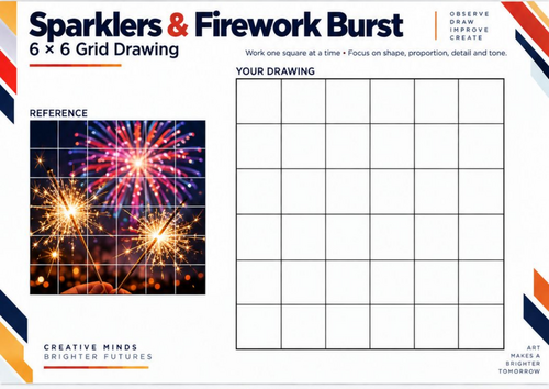 Sparklers and Firework Burst Grid Drawing Worksheet | KS3 & KS4 Art