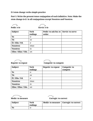 E-I stem change verbs simple practice