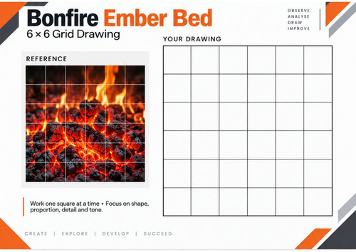 Bonfire Ember Bed | Grid Drawing Worksheet | KS3 & KS4 Art