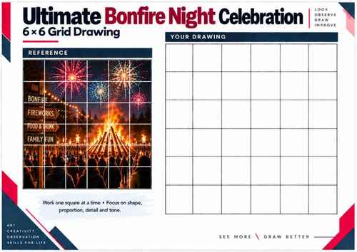 Ultimate Bonfire Night Celebration Grid Drawing Worksheet | KS3 & KS4 Art
