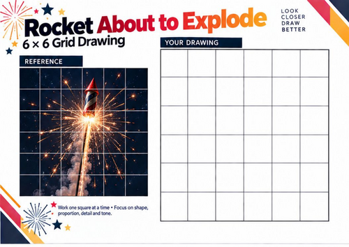 Firework Rocket About to Explode Grid Drawing Worksheet | Bonfire Night Art | KS3 & KS4