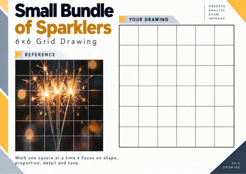 Small Bundle of Sparklers Grid Drawing Worksheet | Bonfire Night Art | KS3 KS4