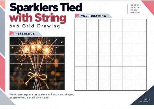 Sparklers Tied with String Grid Drawing Worksheet | Bonfire Night Art | KS3 KS4