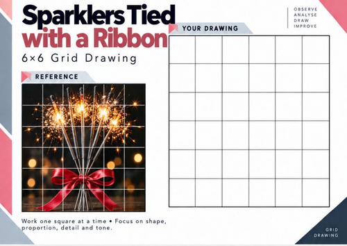 Sparklers Tied with a Ribbon Grid Drawing Worksheet | Bonfire Night Art | KS3 KS4