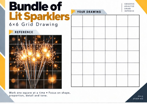 Bundle of Lit Sparklers Grid Drawing Worksheet | Bonfire Night Art | KS3 KS4