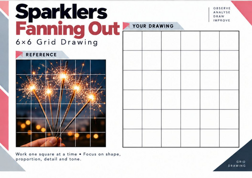 Sparklers Fanning Out Grid Drawing Worksheet | Bonfire Night Art | KS3 KS4