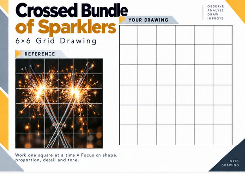 Crossed Bundle of Sparklers Grid Drawing Worksheet | Bonfire Night Art | KS3 KS4