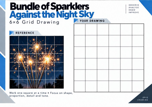 Sparklers Against the Night Sky Grid Drawing Worksheet | Bonfire Night Art | KS3 KS4