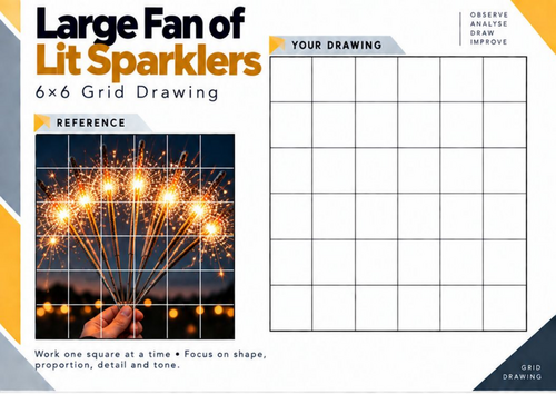 Large Fan of Lit Sparklers Grid Drawing Worksheet | Bonfire Night Art | KS3 KS4