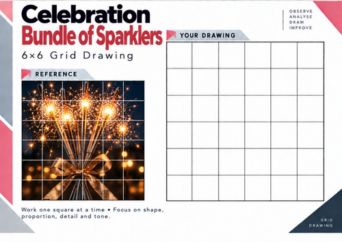 Celebration Bundle of Sparklers Grid Drawing Worksheet | Bonfire Night Art | KS3 KS4