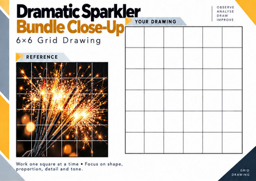 Dramatic Sparkler Bundle Close-Up Grid Drawing Worksheet | Bonfire Night Art | KS3 KS4