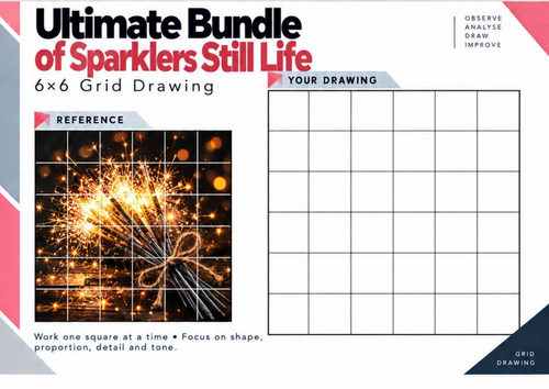 Ultimate Bundle of Sparklers Still Life Grid Drawing Worksheet | Bonfire Night Art | KS3 KS4