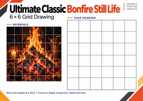 Ultimate Classic Bonfire Still Life Grid Drawing Worksheet | KS3 & KS4 Art