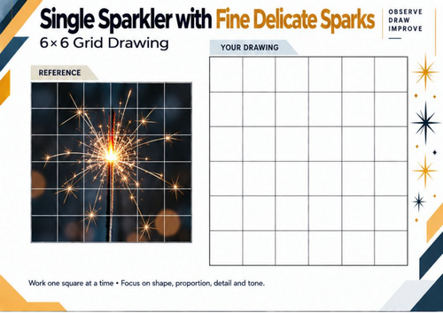 Single Sparkler with Fine Delicate Sparks – Grid Drawing Worksheet | KS3 KS4