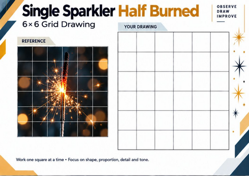 Single Sparkler Half Burned – Grid Drawing Worksheet | Bonfire Night KS3 KS4 Art