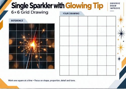 Single Sparkler with Glowing Tip – Grid Drawing Worksheet | KS3 KS4 Art