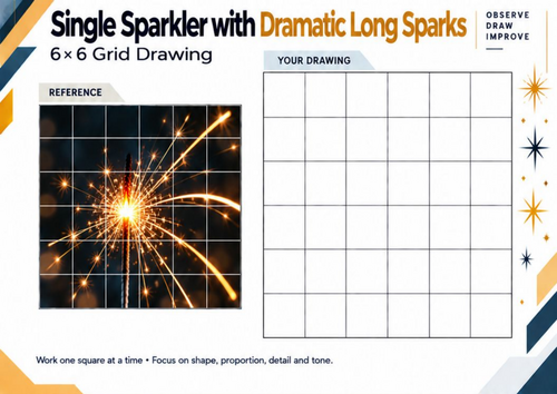 Single Sparkler with Dramatic Long Sparks – Grid Drawing Worksheet | KS3 KS4