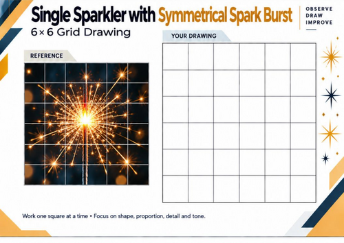 Single Sparkler with Symmetrical Spark Burst – Grid Drawing Worksheet | KS3 KS4