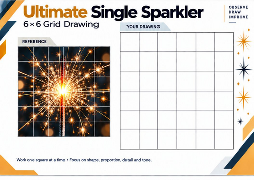 Ultimate Single Sparkler – Grid Drawing Worksheet | Bonfire Night KS3 KS4 Art