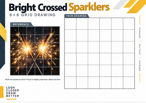 Bright Crossed Sparklers Grid Drawing Worksheet | Bonfire Night Art | KS3 & KS4