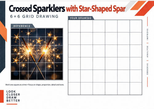 Crossed Sparklers with Star-Shaped Sparks Grid Drawing Worksheet | KS3 & KS4