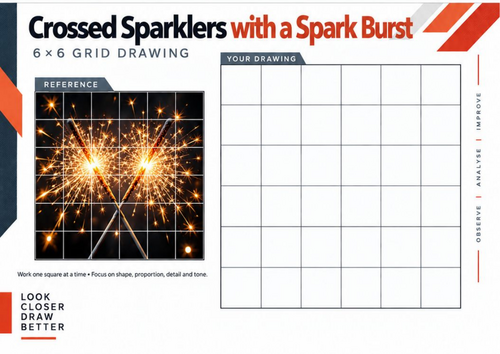 Crossed Sparklers with a Spark Burst Grid Drawing Worksheet | KS3 & KS4