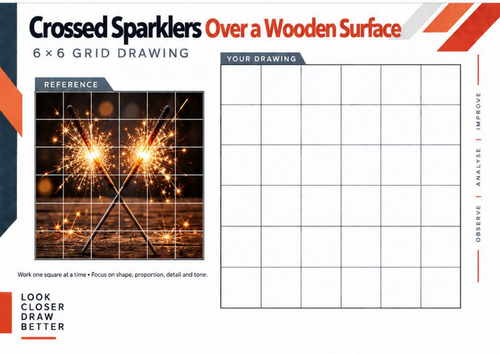 Crossed Sparklers Over a Wooden Surface Grid Drawing Worksheet | KS3 & KS4