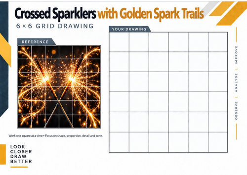 Crossed Sparklers with Golden Spark Trails Grid Drawing Worksheet | KS3 & KS4