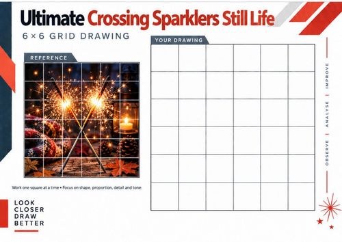 Ultimate Crossing Sparklers Still Life Grid Drawing Worksheet | KS3 & KS4 Art