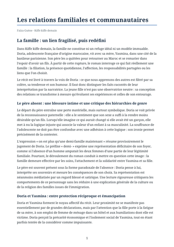 Kiffe kiffe demain – Faïza Guène – Themes: Family and Community Relationships