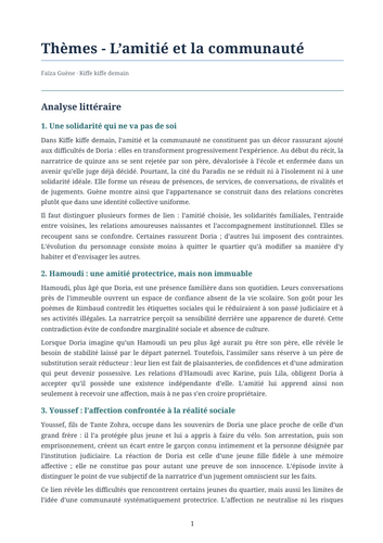 Kiffe kiffe demain – Faïza Guène – Themes: Friendship and Community