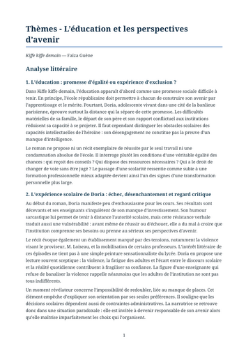Kiffe kiffe demain – Faïza Guène – Themes: Education and Future Prospects