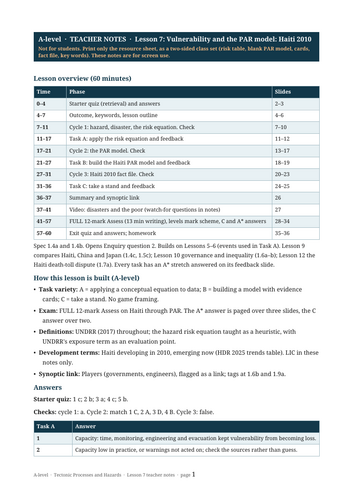 Vulnerability and the PAR Model: Haiti 2010 (Edexcel A-level)