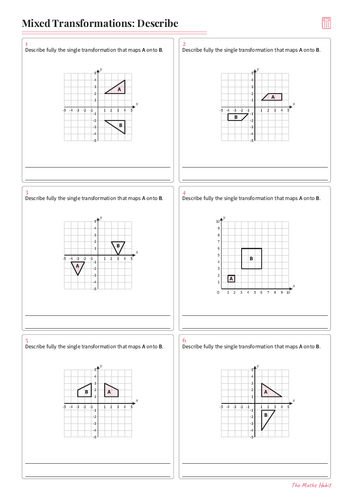Describing Transformations Worksheet GCSE